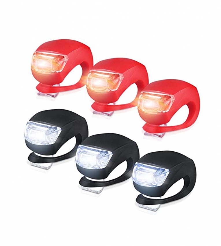 Set of 6 Bike Lights Front and Back, LED Clip-On Silicon Bicycle Lights with Waterproof Silicone Housing
